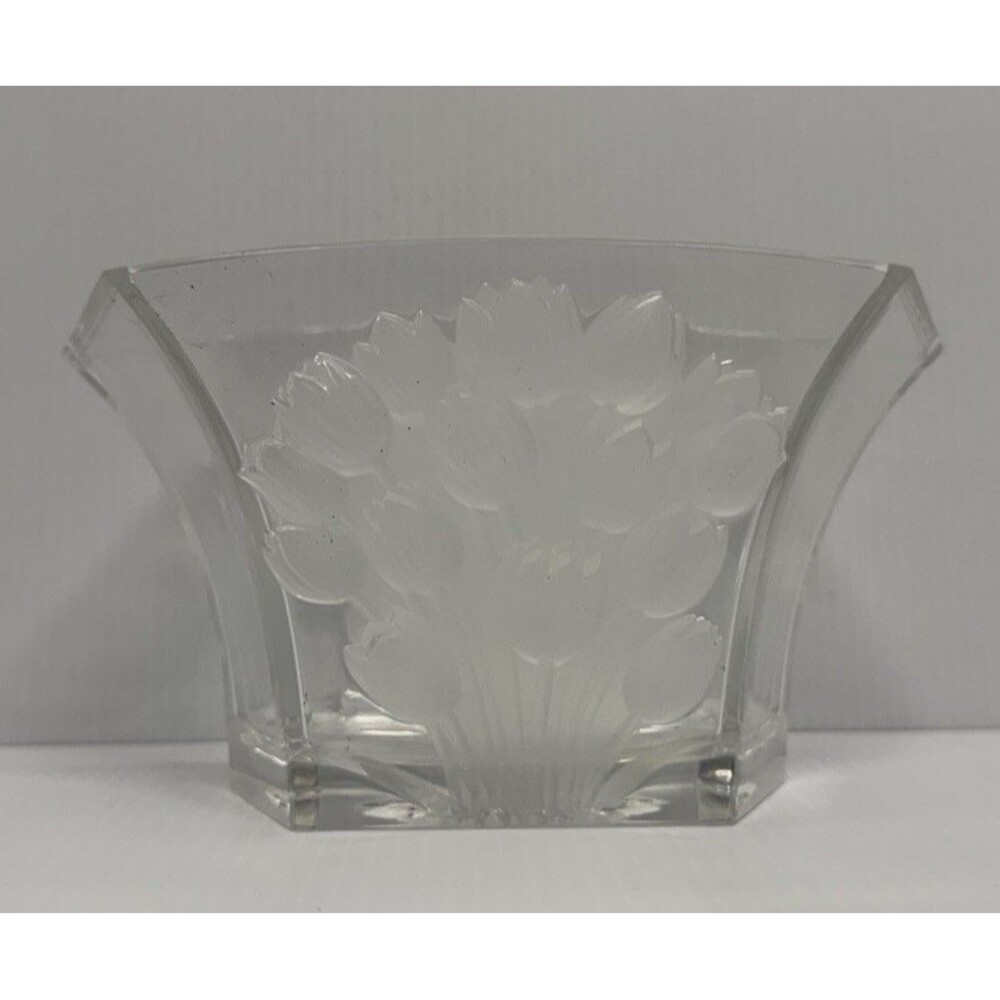 Barolac Lead Crystal Inwald Glassworks Raised Satin Frosted Tulip Bowl Vase